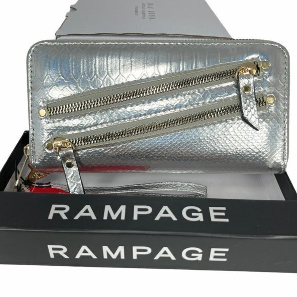 Rampage Metallic Silver 8 Card Slots Phone Wallet Wristlet NWT